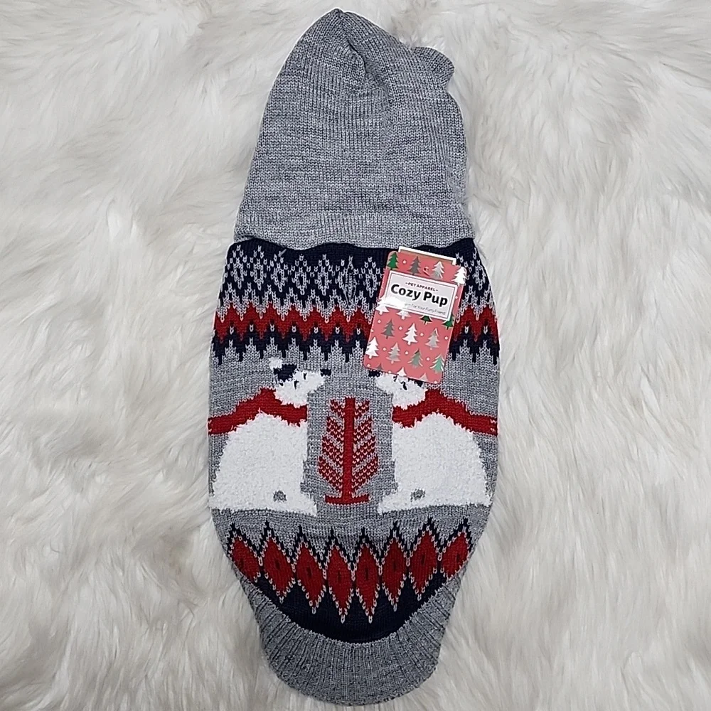 Hooded with Ears Gray & White Pet Dog Sweater with Polar Bear Design Small NWT